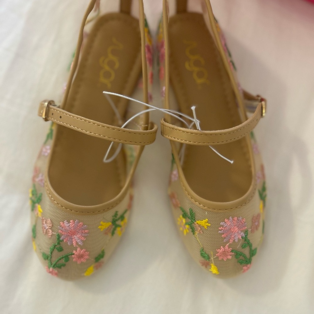 Sugar Embroidered Floral Girls Ballet Flats.